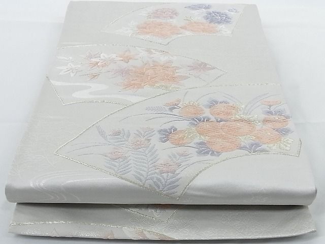 平和屋着物■六通柄袋帯 唐織 地紙重ね花文 金銀糸 正絹 逸品 B-fw0514
