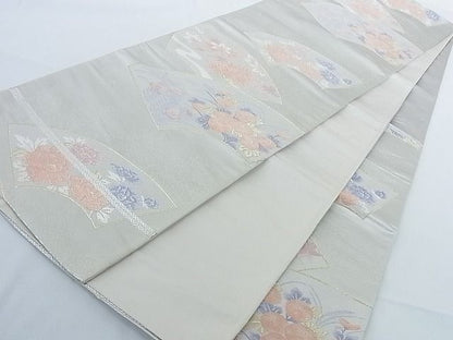 平和屋着物■六通柄袋帯 唐織 地紙重ね花文 金銀糸 正絹 逸品 B-fw0514