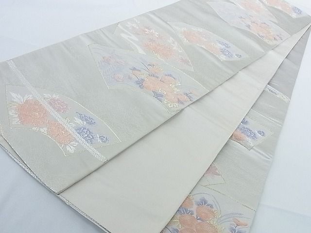 平和屋着物■六通柄袋帯 唐織 地紙重ね花文 金銀糸 正絹 逸品 B-fw0514