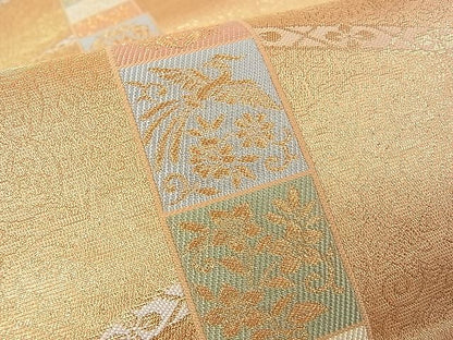 平和屋着物■六通柄袋帯 花鳥文 金糸 逸品 op6482