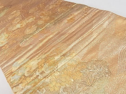 平和屋着物■六通柄袋帯 草花文 金糸 逸品 rt2727