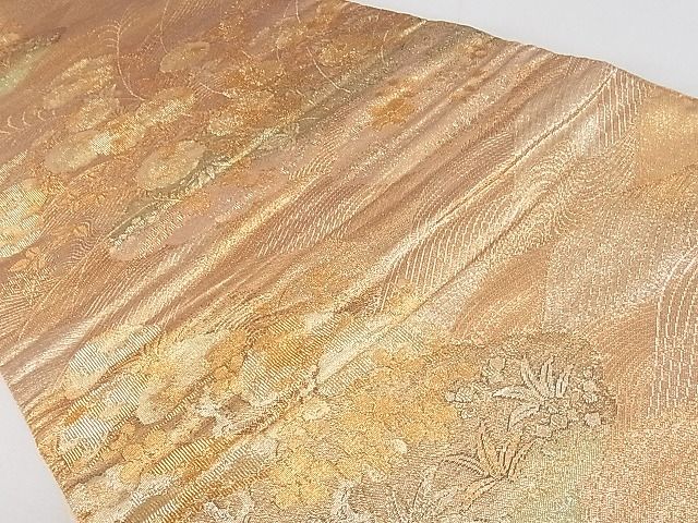 平和屋着物■六通柄袋帯 草花文 金糸 逸品 rt2727