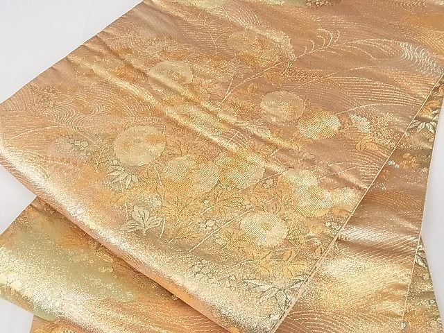 平和屋着物■六通柄袋帯 草花文 金糸 逸品 rt2727