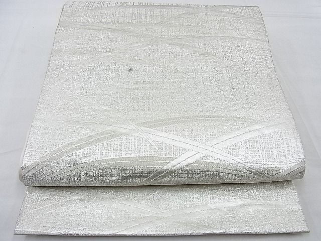 平和屋着物■六通柄袋帯 ふくれ織り 芝草文様 銀糸 逸品 n-ow0239