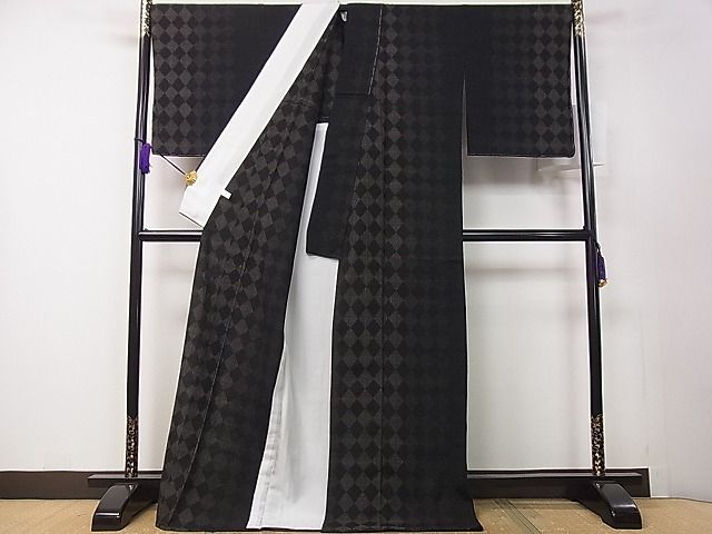 平和屋本店▽極上　本場結城玉紬　結城ちぢみ　単衣　結織苑　菱繋ぎ　証紙・保証書付き　逸品　未使用　3s30464