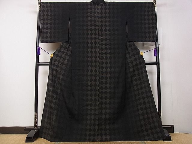 平和屋本店▽極上　本場結城玉紬　結城ちぢみ　単衣　結織苑　菱繋ぎ　証紙・保証書付き　逸品　未使用　3s30464