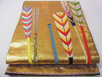 平和屋本店●最高級　龍村平蔵製　六通柄　本袋帯　唐織　大祝矢　黒地　金銀糸　逸品　3s30525