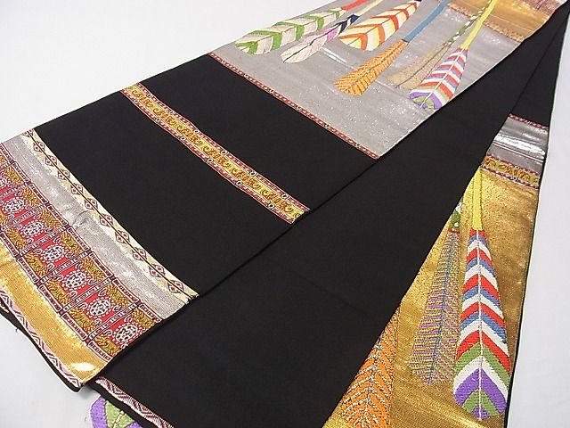 平和屋本店●最高級　龍村平蔵製　六通柄　本袋帯　唐織　大祝矢　黒地　金銀糸　逸品　3s30525
