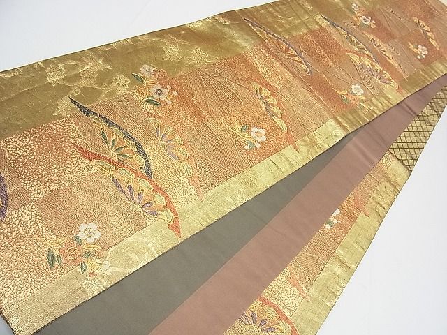 平和屋着物■六通柄袋帯 片輪車花文 金糸 逸品 tw3902
