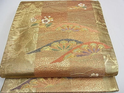 平和屋着物■六通柄袋帯 片輪車花文 金糸 逸品 tw3902