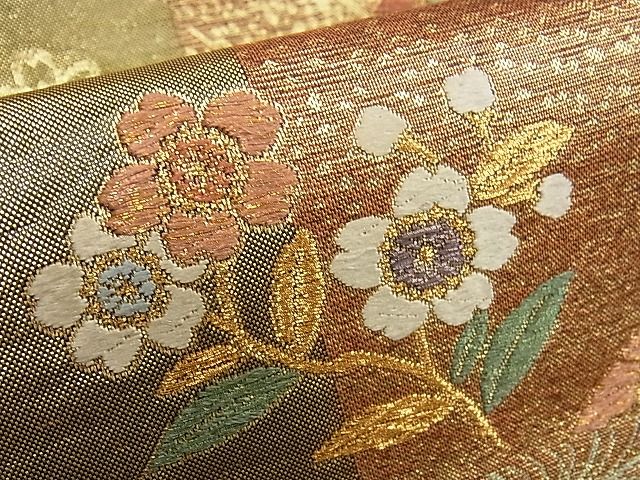 平和屋着物■六通柄袋帯 片輪車花文 金糸 逸品 tw3902