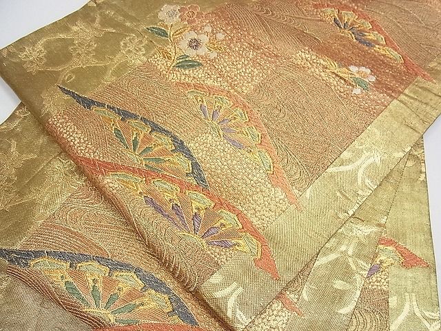 平和屋着物■六通柄袋帯 片輪車花文 金糸 逸品 tw3902