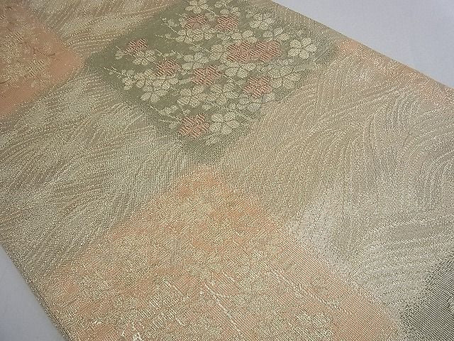 平和屋着物■六通柄袋帯 市松花文 銀糸 逸品 tw3947