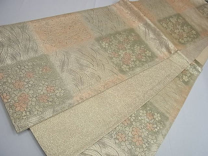 平和屋着物■六通柄袋帯 市松花文 銀糸 逸品 tw3947