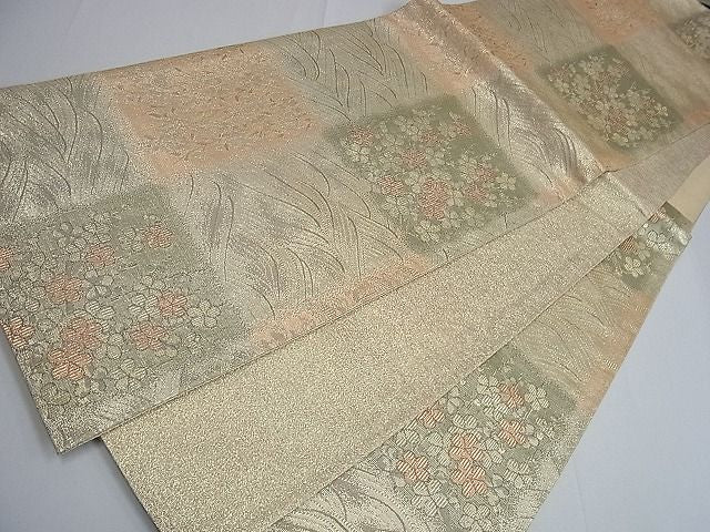 平和屋着物■六通柄袋帯 市松花文 銀糸 逸品 tw3947