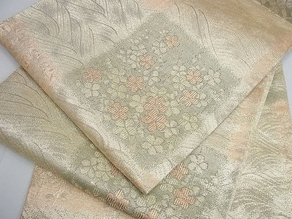 平和屋着物■六通柄袋帯 市松花文 銀糸 逸品 tw3947