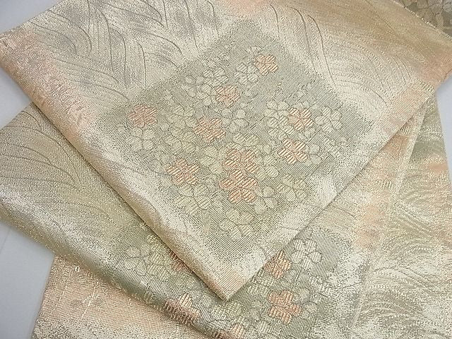 平和屋着物■六通柄袋帯 市松花文 銀糸 逸品 tw3947