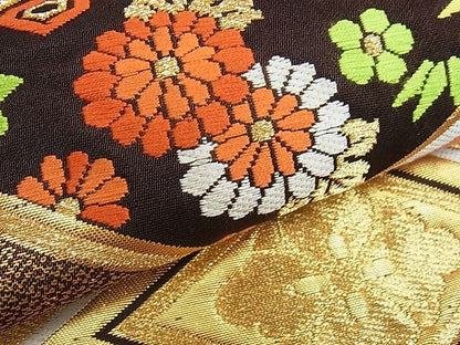平和屋着物■六通柄袋帯 松皮菱花文 金糸 逸品 tw3977