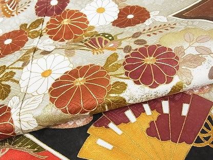 平和屋本店■極上 皇室献上作家　藤井寛 振袖 駒刺繍 風絵抄 金彩 反端付き 着丈169cm 裄丈70cm 正絹 逸品 未使用 3kk3420