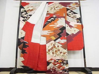 平和屋本店■極上 皇室献上作家　藤井寛 振袖 駒刺繍 風絵抄 金彩 反端付き 着丈169cm 裄丈70cm 正絹 逸品 未使用 3kk3420