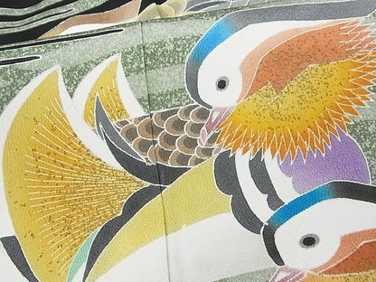 平和屋本店●極上　人間国宝・羽田登喜男　黒留袖　鴛鴦　九羽　金彩　着丈165.5cm　裄丈66cm　正絹　逸品　3kk3945