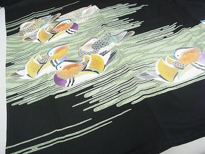 平和屋本店●極上　人間国宝・羽田登喜男　黒留袖　鴛鴦　九羽　金彩　着丈165.5cm　裄丈66cm　正絹　逸品　3kk3945