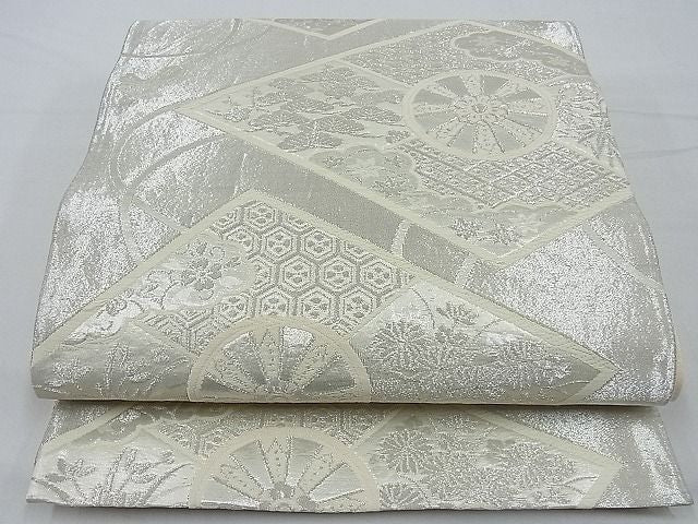 平和屋着物■六通柄袋帯 唐織 源氏車菱吉祥文 銀糸 逸品 n-ow0262