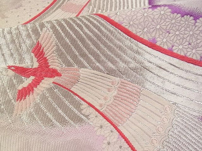 平和屋着物■六通柄袋帯 唐織 吉祥花鳥文 銀糸 逸品 vf6355