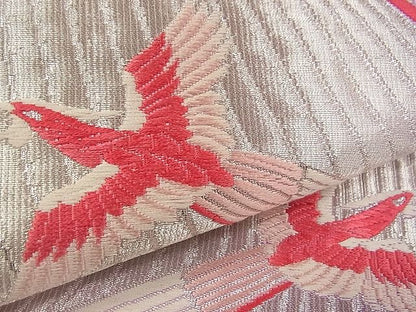 平和屋着物■六通柄袋帯 唐織 吉祥花鳥文 銀糸 逸品 vf6355