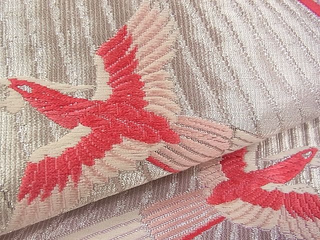 平和屋着物■六通柄袋帯 唐織 吉祥花鳥文 銀糸 逸品 vf6355