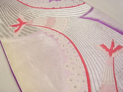 平和屋着物■六通柄袋帯 唐織 吉祥花鳥文 銀糸 逸品 vf6355