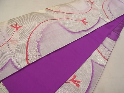 平和屋着物■六通柄袋帯 唐織 吉祥花鳥文 銀糸 逸品 vf6355