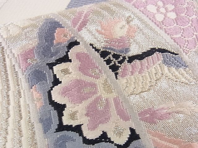 平和屋着物■六通柄袋帯 唐織 吉祥熨斗文 銀糸 逸品 eg0758