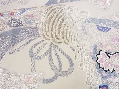 平和屋着物■六通柄袋帯 唐織 吉祥熨斗文 銀糸 逸品 eg0758
