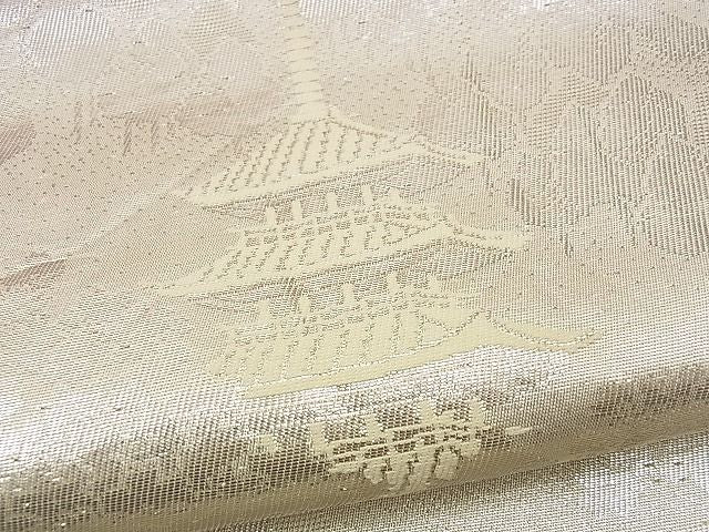 平和屋着物■六通柄袋帯 京洛百景東寺 銀糸 逸品 n-up0583