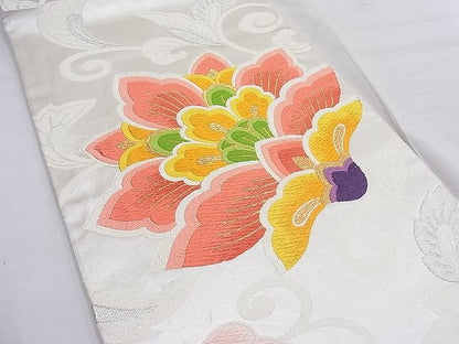 平和屋着物■六通柄袋帯 唐織 花唐草文 銀糸 逸品 n-mz7653