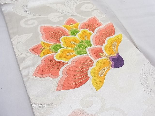 平和屋着物■六通柄袋帯 唐織 花唐草文 銀糸 逸品 n-mz7653