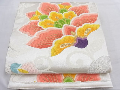 平和屋着物■六通柄袋帯 唐織 花唐草文 銀糸 逸品 n-mz7653