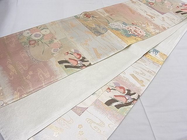 平和屋着物■佐賀錦　六通柄袋帯　色紙重ね牡丹花文　金糸　逸品　n-mz7655
