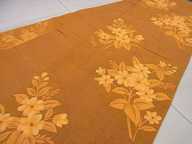 平和屋着物■六通柄袋帯 紬地 草花文 逸品 ng3420