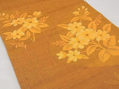 平和屋着物■六通柄袋帯 紬地 草花文 逸品 ng3420
