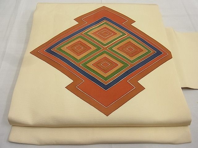 平和屋着物■塩瀬　九寸名古屋帯　駒刺繍　松皮菱　金彩　逸品　n-ar4108