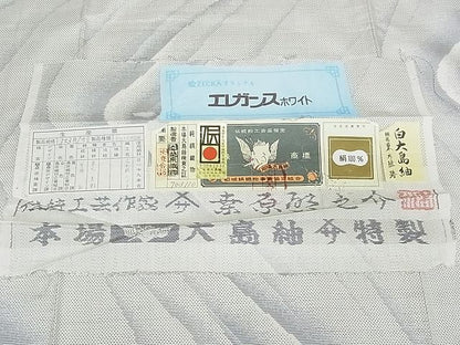 平和屋本店●極上 本場大島紬 桑原織物伝統工芸作家 二代目 桑原啓之介 白大島 7マルキ 片羽白絣 東方経路 逸品 未使用 3kk4002