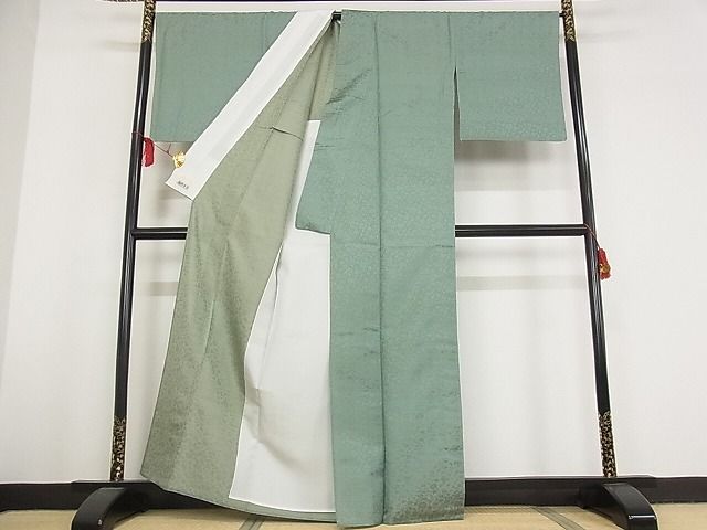 平和屋本店■極上　野蚕糸きもの　色無地　単衣　深川鼠色　証紙付き　やまと金ラベル　着丈163cm　裄丈70cm　正絹　逸品　4kk4042
