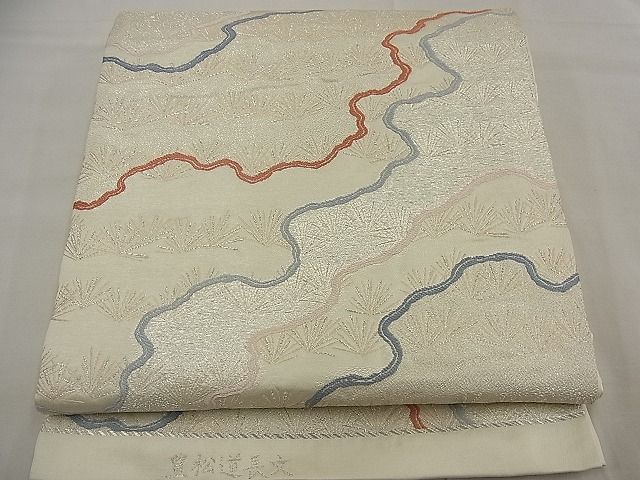 平和屋着物■六通柄袋帯 唐織 道長草葉文 銀糸 逸品 n-ea0682