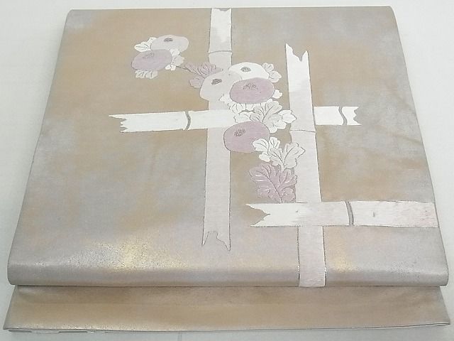平和屋着物■六通太鼓柄袋帯 総刺繡 枝菊 銀糸 逸品 ea0979
