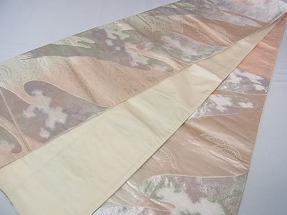 平和屋着物■六通柄袋帯 流水片車文 銀糸 逸品 ud2629