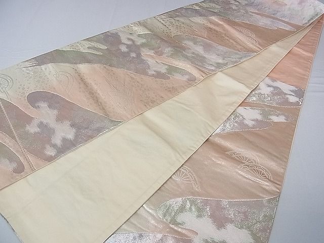 平和屋着物■六通柄袋帯 流水片車文 銀糸 逸品 ud2629