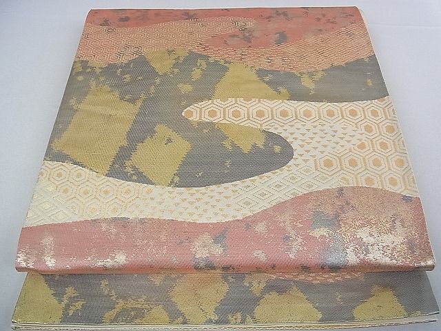 平和屋着物■六通柄袋帯 霞吉祥文 金糸 逸品 ud2644