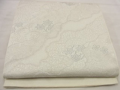 平和屋着物■六通柄袋帯 道長草花文 銀糸 逸品 未使用 n-wu0393